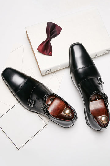 svart munk stropp menns skinn slip-on kjole sko
